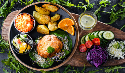 Pulled chicken cutlet coated with breadcrumbs