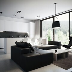 Architectural photography of a modern livingroom. Modern style interior design idea. Generative AI