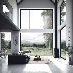 Fototapeta premium Architectural photography of a modern livingroom. Modern style interior design idea. Generative AI