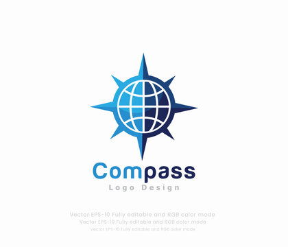 Compass logo design with a blue globe