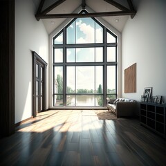 Fototapeta premium Architectural photography of a modern livingroom. Modern style interior design idea. Generative AI