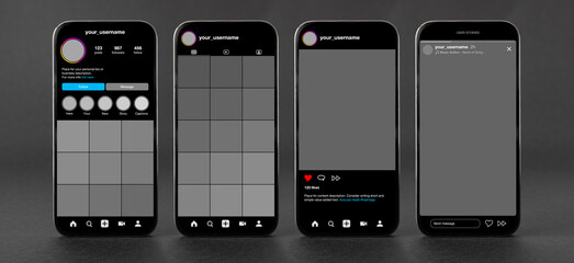 Mockup of social media app user interface in dark screen mode - 577973798