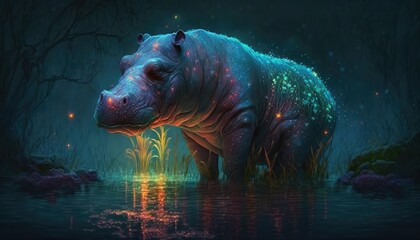 The Enchanted Hippopotamus of the Mystic River. Generative AI