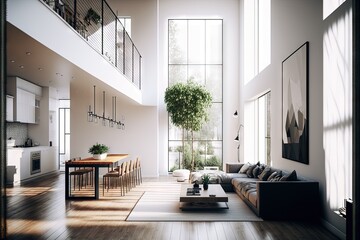 Obraz na płótnie Canvas Architectural photography of a modern livingroom. Modern style interior design idea. Generative AI