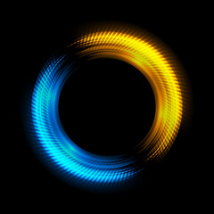 Abstract luminous round frame. Glowing disk with bright flashes. Circle with light effect.