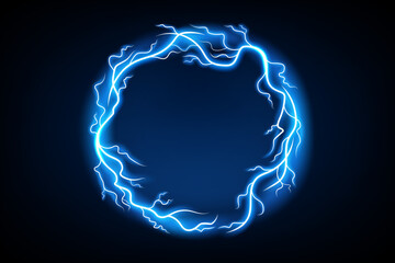 Blue circle lightning ring with sparks effect. Widescreen Vector Illustration