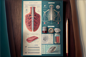 anatomy of the human body on a piece of paper with text next to it as a description, generative ai