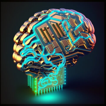 Microprocessor human brain integration. Future technology concept. Generative Ai. 