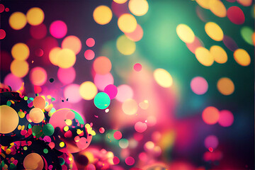 Colorful Confetti Flying Through the Air with a lot of Bokeh in the Background created with the help from generative AI