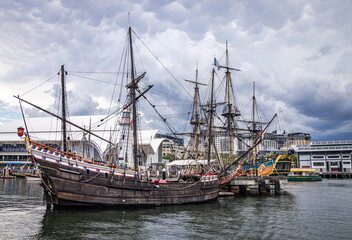 Old wooden yacht in Darling Harbour, Sydney, Australia
