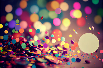 Colorful Confetti Flying Through the Air with a lot of Bokeh in the Background created with the help from generative AI