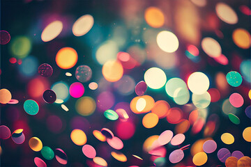 Colorful Confetti Flying Through the Air with a lot of Bokeh in the Background created with the help from generative AI