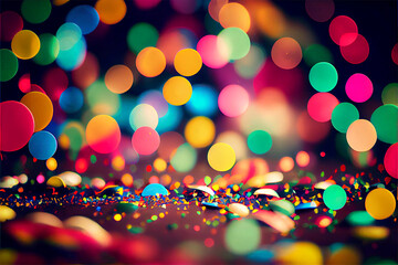 Colorful Confetti Flying Through the Air with a lot of Bokeh in the Background created with the help from generative AI