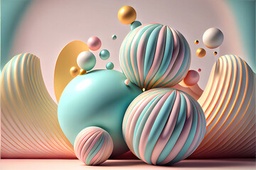 Abstract 3 dimensional shapes in pastel colors created by generative AI