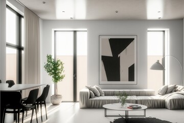 Fototapeta premium Architectural photography of a modern livingroom. Modern style interior design idea. Generative AI