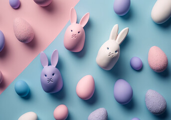 Easter Eggs On Colorful Background. Generative AI.