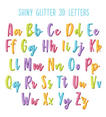 Clipart illustration of 3D shiny colorful alphabet