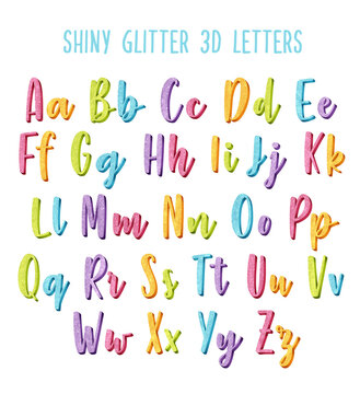 Clipart illustration of 3D shiny colorful alphabet