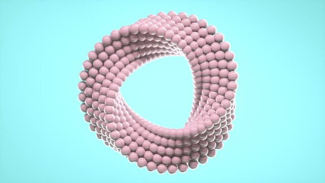 3D loop animation of spinning balls molded into uneven circle