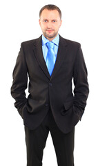 Portrait of a young businessman isolated on white background