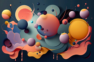 Generative AI ilustracion Abstract liquid fluid circles pastel color background with copy space. 3D sphere shape pastel color design