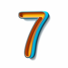 Orange blue thin metal font Number 7 SEVEN 3D