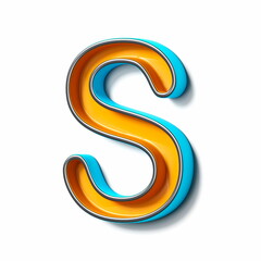 Orange blue thin metal font Letter S 3D
