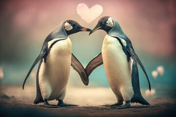 Date of a couple of penguins in love, created with Generative AI technology.