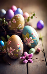 Obraz na płótnie Canvas Easter eggs, selective focus. Spring holiday concept. ai generative.BOT. — Dziś o 12:43.Easter eggs, selective focus. Spring holiday concept. ai generative