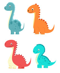 Cute diplodocus set. Vector flat cartoon illustration