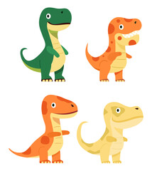 Cute tyrannosaurus set cartoon illustration. Vector flat illustration
