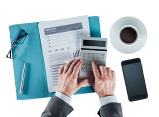 Business man checking a financial report