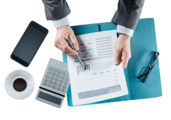 Business man checking a financial report