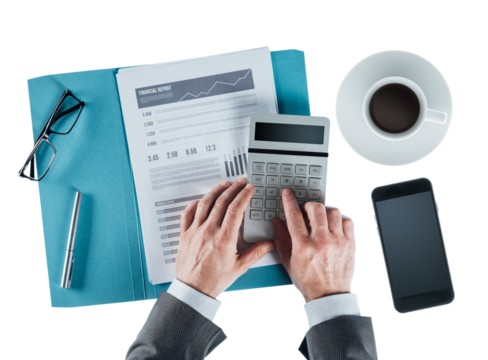 Business man checking a financial report