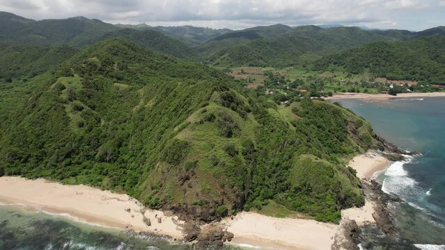 Aerial view of Bima beach and hills, Sumbawa island