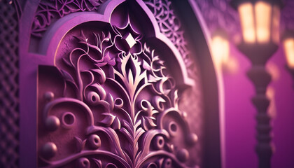 Beautiful islamic golden purple ornament pattern background for ramadan kareem