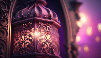 Beautiful islamic golden purple ornament pattern background for ramadan kareem