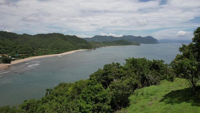Aerial view of Bima beach and hills, Sumbawa island