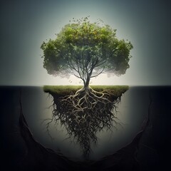 majestic tree with sturdy roots generative AI