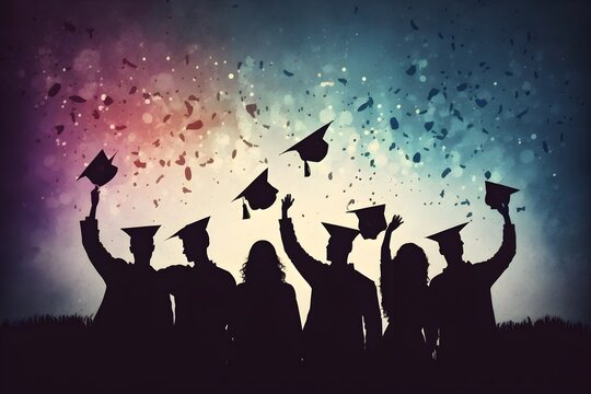 celebratory graduation caps and confetti generative AI
