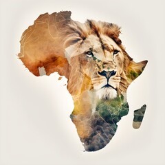 majestic lion on africa map double exposure generative AI