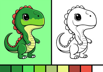 Cute dinossaur rex cartoon illustration in coloring page style wild animal