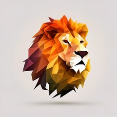 polygonal lion head on white background generative AI