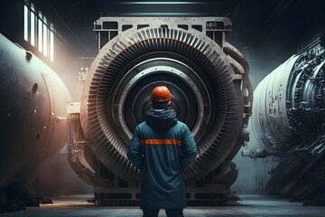 engineer observing turbines at power station generative AI