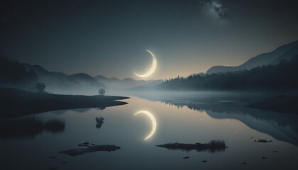 Obraz na płótnie Canvas Beautiful view of the crescent moon ramadan greetings background wallpaper