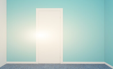 Office with wooden furniture and blue walls. Sunset.. 3D rendering.