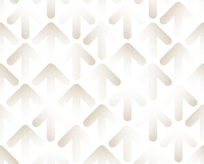Modern Arrow Symbol Stipple Effect Isolated Seamless Pattern Business Abstract Background. Moving Up Arrows Geometric Structure Repetitive Tileable Wallpaper. Conceptual Minimalist Art Illustration