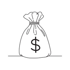 Money bag with dollar sign line drawing hand drawn illustration.
