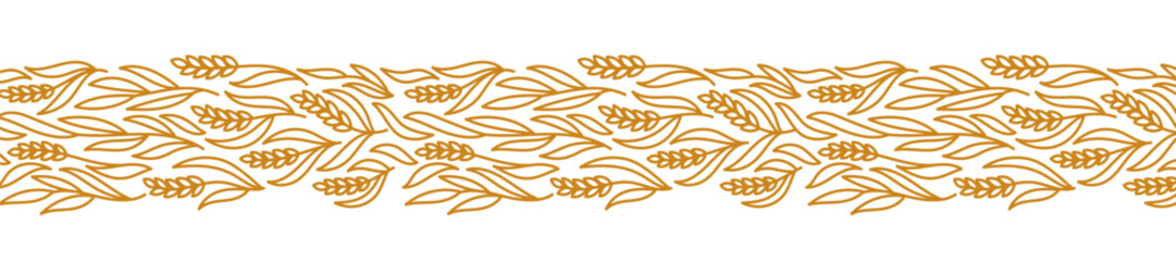 Design element for bakery. Floral horizontal line ornament. Spikelets and ears of wheat. Editable outline stroke. Vector line.