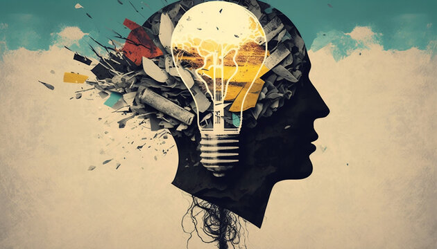 Brainstorming, Head with a Bulb, Collage